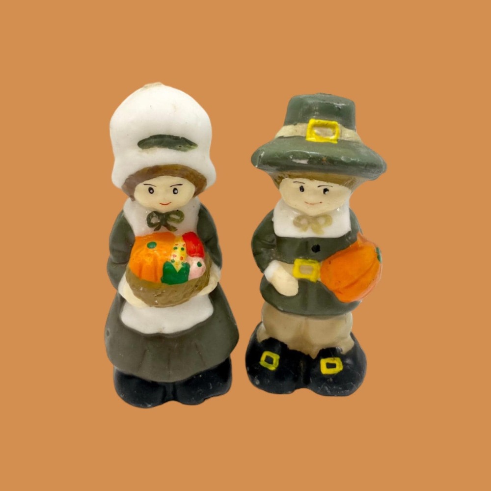 Vintage Thanksgiving Pilgrim Couple Wax Candles, Fall Decor